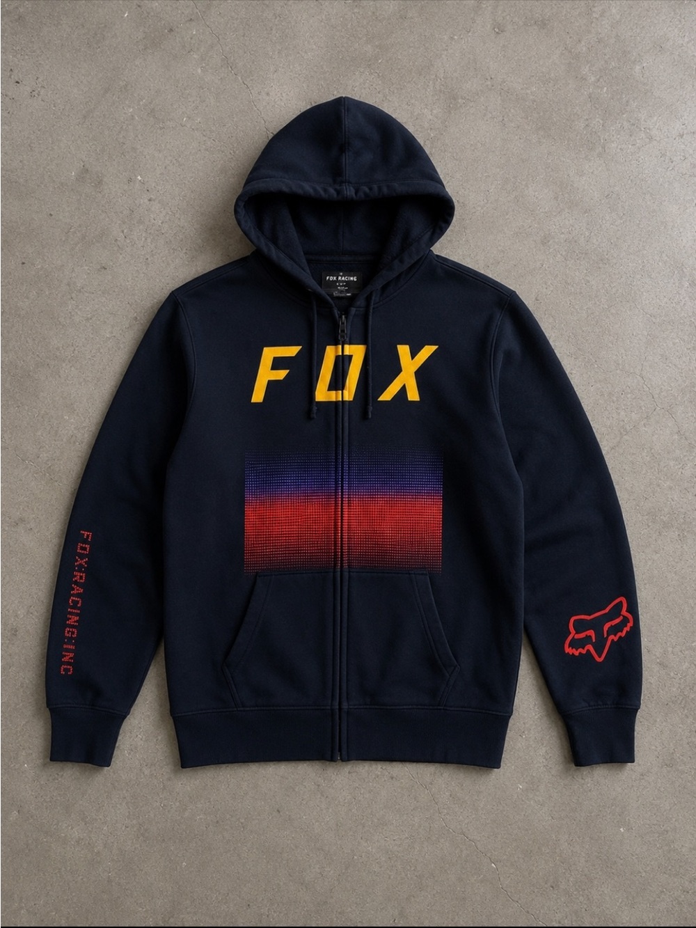 Fox Racing Full Zip Hoodie XL Navy Red Yellow Logo Motocross Fleece